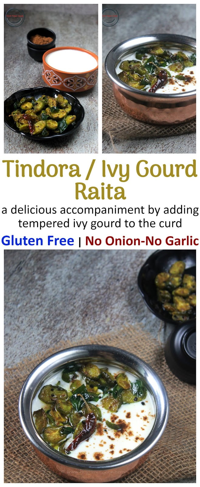 Tindora Raita | Tempered Ivy gourd in Curd - First Timer Cook