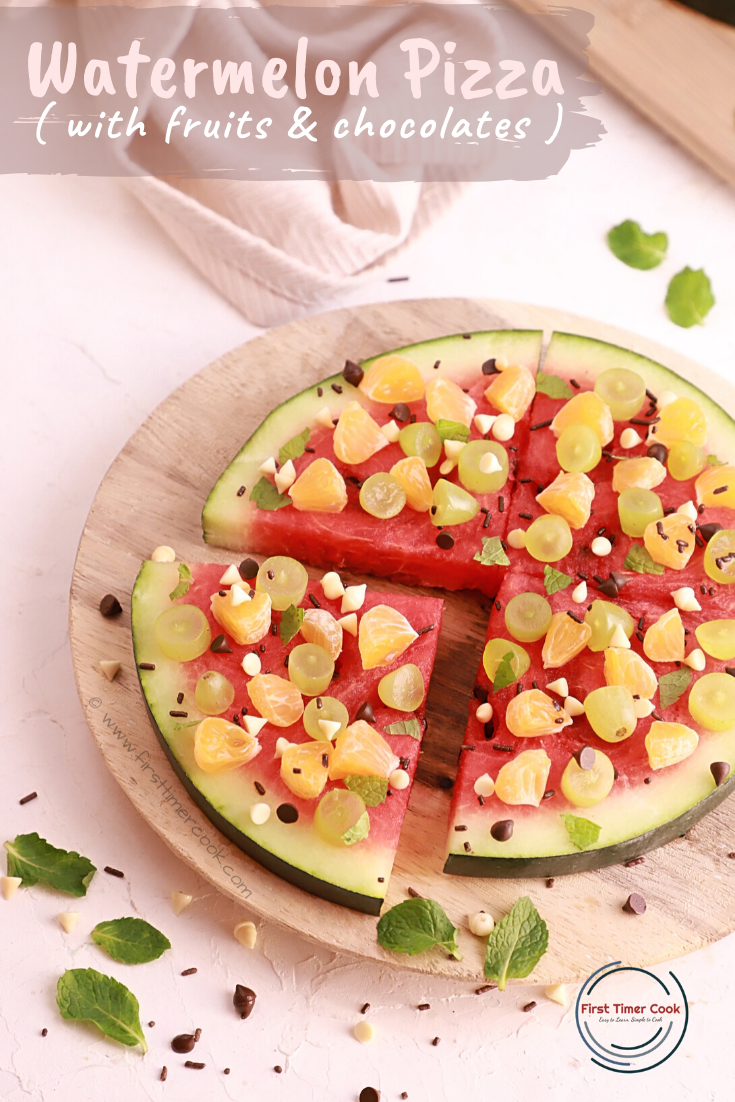 Watermelon Pizza with assorted fruits & chocolate