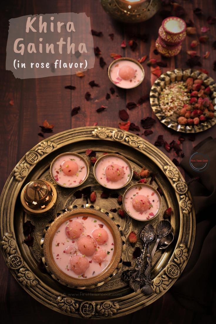 Gulabi Khira gaintha | Rice Dumplings in Rose Flavored Milk