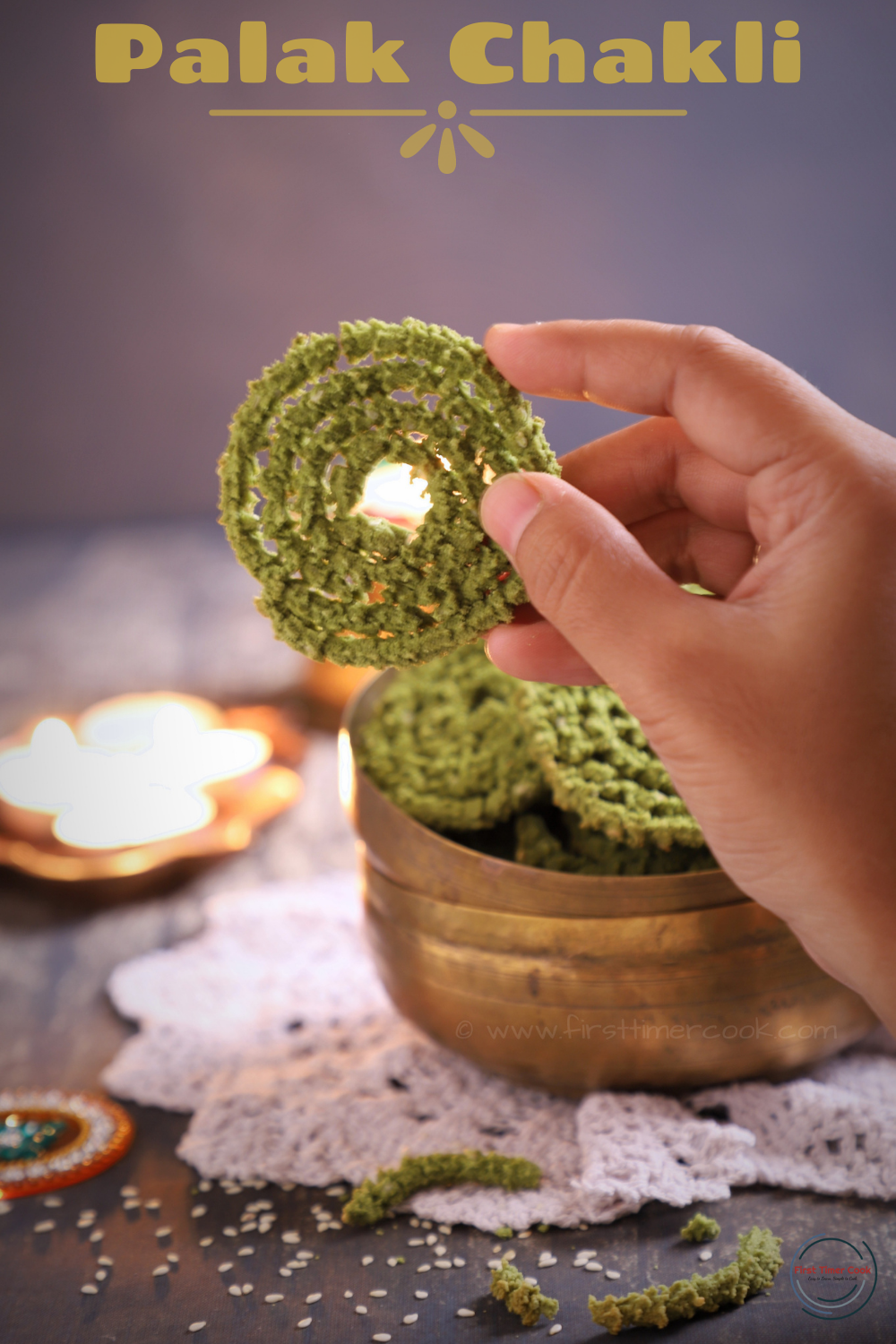 Baked Spinach Murukku | Palak Chakli in oven